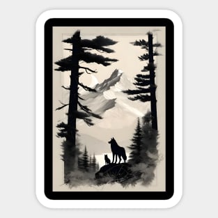 Wolf in Trees Silhouette Sticker